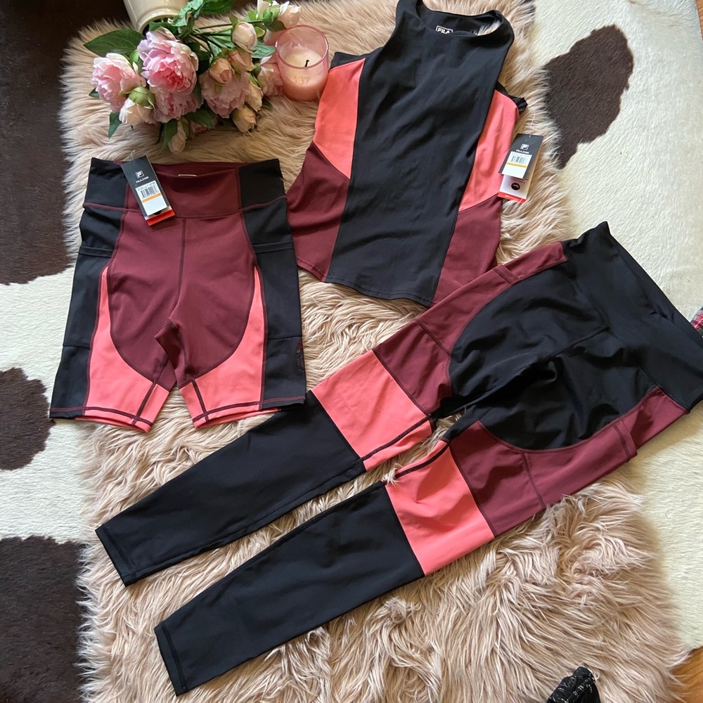 NWT- Fila workout set - bra top, shorts, exercise legging
